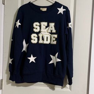 Judith March Navy Crewneck Sweatshirt with Gold Logo Tag